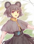  1girl alder animal_ears blush eyebrows_visible_through_hair grey_hair long_sleeves looking_at_viewer mouse_ears nazrin open_mouth red_eyes short_hair sketch smile solo touhou 