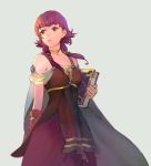  1girl bare_shoulders book boots cape dress fire_emblem fire_emblem:_seima_no_kouseki fire_emblem_heroes highres jewelry long_hair lute_(fire_emblem) purple_hair short_hair simple_background solo twintails violet_eyes 