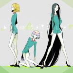  androgynous black_eyes black_footwear black_hair blonde_hair bort cojimama dated diamond_(houseki_no_kuni) houseki_no_kuni long_hair multicolored_hair parody perfume short_hair signature smile socks sparkle yellow_diamond_(houseki_no_kuni) yellow_eyes 