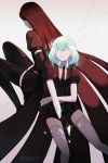  amputee androgynous black_gloves black_hair black_legwear black_neckwear black_shorts bort collared_shirt crystal_hair diamond_(houseki_no_kuni) elbow_gloves gem_uniform_(houseki_no_kuni) gloves houseki_no_kuni koyorin long_hair multicolored multicolored_eyes multicolored_hair necktie shiny shiny_hair shirt short_hair short_sleeves shorts sparkle thigh-highs uniform white_gloves white_legwear white_shirt wing_collar 