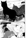  1girl arm_warmers cat comic greyscale kinosaki mizuhashi_parsee monochrome pointy_ears scarf short_hair short_sleeves touhou translation_request 