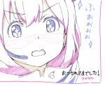  1girl azumi_akitake eromanga_sensei headset izumi_sagiri monochrome open_mouth portrait sketch star-shaped_pupils star_(symbol) symbol-shaped_pupils translation_request 