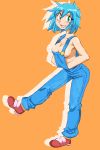  1girl allenby_beardsley breasts cleavage commentary_request g_gundam gundam naked_overalls onnaski open_mouth overalls short_hair smile solo 