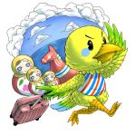  1girl clouds doubutsu_no_mori feathered_wings furry matryoshka_doll pichiku_(doubutsu_no_mori) simple_background sky solo suitcase water white_background wings 