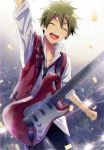  1boy akiyama_hayato green_hair guitar happy idolmaster idolmaster_side-m instrument male_focus map_(map_imas) necktie shirt solo sweat 