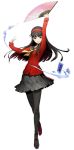  1girl amagi_yukiko blazblue:_cross_tag_battle fan hairband official_art paper_fan persona persona_4 persona_4:_the_ultimate_in_mayonaka_arena pleated_skirt skirt solo 