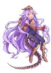  :d boots brown_eyes full_body gloves highres huan_(hao7551789) invisible_chair jewelry long_hair looking_at_viewer medusa_(shingeki_no_bahamut) nail open_mouth pointy_ears purple_hair ring shadowverse shingeki_no_bahamut sitting smile tail very_long_hair 