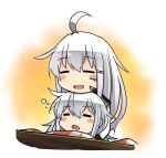  2girls ahoge blush_stickers closed_eyes commentary_request gangut_(kantai_collection) hair_between_eyes hibiki_(kantai_collection) ido_(teketeke) jacket kantai_collection kotatsu long_sleeves multiple_girls no_hat no_headwear open_mouth scar silver_hair smile table verniy_(kantai_collection) white_hair white_jacket 