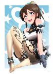  1girl absurdres blue_eyes blush breasts brown_hair gloves highres idolmaster idolmaster_million_live! idolmaster_million_live!_theater_days long_hair looking_at_viewer medium_breasts moment_(moment_607) official_art pantyhose ponytail satake_minako smile solo star toes 