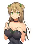  1girl breasts brown_hair choker cleavage double_bun girls_frontline green_eyes hands_on_own_chest hsd long_hair looking_at_viewer rfb_(girls_frontline) smile solo tank_top 