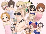  6+girls american_flag_bikini anchovy angry arms_behind_back assam asymmetrical_bangs bangs barefoot bikini black_bikini black_ribbon blank_eyes blonde_hair blue_bikini blue_eyes blue_hat bow_bikini braid breasts broken_eyewear brown_eyes brown_hair claw_pose cleavage closed_eyes covered_navel crown_braid darjeeling elbowing eyebrows_visible_through_hair flag_print girls_und_panzer green_hair green_swimsuit grimace grin hair_down hair_pulled_back hair_ribbon hat holding katyusha kay_(girls_und_panzer) kneeling light_smile long_hair looking_at_viewer looking_back medium_breasts mika_(girls_und_panzer) multiple_girls nilgiri nishi_kinuyo nishizumi_maho nishizumi_miho o-ring_bikini one-piece_swimsuit open_mouth orange_bikini orange_hair orange_pekoe oven_mitts pink_sweater pout red_bikini redhead ribbon rosehip rukuriri running sharp_teeth short_hair side-tie_bikini simple_background single_braid small_breasts smile standing strapless strapless_bikini strapless_swimsuit striped sweatdrop sweater swimsuit tearing_up teeth trembling vertical-striped_bikini vertical_stripes wata_do_chinkuru white_background white_swimsuit 