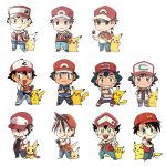 6+boys male_focus multiple_boys multiple_persona pikachu pokemon pokemon_(anime) pokemon_special red_(pokemon) red_(pokemon)_(classic) red_(pokemon)_(remake) red_(pokemon)_(sm) satoshi_(pokemon) satoshi_(pokemon)_(classic) ssalbulre 