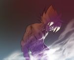  1boy ake_(ake54) bare_chest blonde_hair blood blue_eyes dragon_ball dragonball_z looking_at_viewer male_focus monochrome serious short_hair simple_background son_gokuu spiky_hair super_saiyan traditional_media watercolor_(medium) 