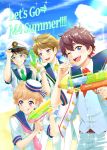  4boys adjusting_clothes adjusting_hat aikatsu! aikatsu_stars! ascot blonde_hair brown_hair double-breasted hat headset highres igarashi_nozomu kasumi_asahi kira_kanata looking_at_viewer male_focus multiple_boys open_mouth smile violet_eyes water_gun white-framed_eyewear yuuki_subaru 