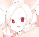  1girl :p animal_ears bright_pupils closed_mouth doremi face fingernails looking_at_viewer mouse_ears original red_eyes short_hair simple_background solo tongue tongue_out white_background white_hair white_skin 