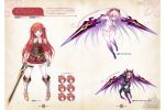  1girl :d alisia_heart armor armored_boots bare_shoulders blue_eyes blush boots breastplate character_name dual_wielding dungeon_travelers_2 flower full_body gauntlets glowing glowing_eyes hair_flower hair_ornament headband highres holding holding_weapon kawata_hisashi knee_boots long_hair looking_at_viewer official_art open_mouth page_number panties pantyhose pauldrons pelvic_curtain pleated_skirt redhead scan shoulder_armor simple_background skirt sleeveless smile solo standing sword thigh-highs thigh_strap underwear weapon 