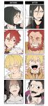  4boys alexander_(fate/grand_order) armor bangs beard black_hair blonde_hair bob_cut braid caster_(fate/zero) child_gilgamesh cigar comparison dual_persona facial_hair fate/grand_order fate/zero fate_(series) gilgamesh gilles_de_rais_(fate/grand_order) leather long_hair looking_at_viewer lord_el-melloi_ii multiple_boys older open_mouth parted_bangs red_eyes redhead rider_(fate/zero) shaded_face short_hair smile time_paradox waver_velvet yooroongoo younger 