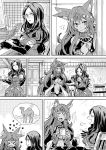  animal_ears breasts camel cleavage coffee_mug comic dark_skin ear_twitch fate/grand_order fate_(series) gem glasses gloves greyscale jewelry large_breasts leonardo_da_vinci_(fate/grand_order) long_hair monochrome multiple_girls navel open_mouth queen_of_sheba_(fate/grand_order) revealing_clothes silent_comic smile unya 
