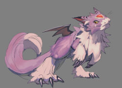  brown_eyes claws digimon digimon_(creature) dorumon grey_background no_humans ouryuda purple_fur simple_background solo tail two-tone_fur white_fur wings 