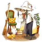  androgynous book broom cape chair fox hakama halloween hat houhou_(black_lack) jack-o&#039;-lantern japanese_clothes katsugeki/touken_ranbu konnosuke plant potted_plant saniwa_(katsugeki/touken_ranbu) saniwa_(touken_ranbu) touken_ranbu white_hair witch_hat yellow_eyes 