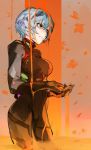  1girl absurdres ayanami_rei bangs black_bodysuit blue_hair bodysuit breasts closed_mouth cowboy_shot dripping evangelion:_3.0_you_can_(not)_redo expressionless eyebrows_visible_through_hair from_side gloves hair_between_eyes hands_together headgear highres hiranko lcl legs_apart looking_away medium_breasts neon_genesis_evangelion pale_skin pilot_suit plugsuit rebuild_of_evangelion red_eyes sketch solo standing turtleneck wet 