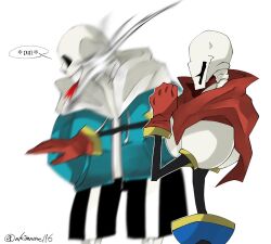  2022 2boys 2d akimame116 armor artist_name black_shorts blue_jacket blue_shorts blurry brothers cape digital_media duo faceless faceless_male gloves hood hood_down hooded_jacket humanoid jacket male male_only monster monster_boy motion_blur multiple_boys open_jacket outline papyrus_(undertale) red_cape red_gloves sans_(undertale) shirt shorts siblings simple_background skeleton slapping striped_shorts teeth twitter_username undead undertale white_armor white_background white_outline white_shirt white_stripes 