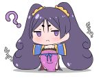  1girl :&lt; ? alternate_hairstyle blush chibi closed_mouth commentary_request cosplay detached_sleeves fate/grand_order fate_(series) hair_between_eyes highres japanese_clothes jitome kimono long_hair minamoto_no_raikou_(fate/grand_order) outstretched_arms pelvic_curtain purple_hair rei_(rei_rr) simple_background solo spread_arms standing twintails very_long_hair violet_eyes white_background wu_zetian_(fate/grand_order) wu_zetian_(fate/grand_order)_(cosplay) 