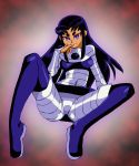  1girl black_hair blackfire breasts commentary_request dark_skin dc_comics graphite_(medium) long_hair millipen_(medium) onnaski pencil smile solo spread_legs teen_titans traditional_media 