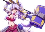  1girl armor blush character_request flower_knight_girl hammer mizunashi_(second_run) navel ponytail purple_hair red_eyes 