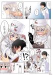  1boy 1girl admiral_(azur_lane) azur_lane belt black_hair blush breasts comic dress earmuffs enterprise_(azur_lane) enterprise_(reindeer_master)_(azur_lane) gloves hat highres large_breasts long_hair natu_sksp open_mouth snowman translation_request uniform white_hair 