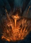  absurdres bridge castle demon gargoyle hell highres magic:_the_gathering molten_rock nikusenpai no_humans original scenery signature stalactite tower 