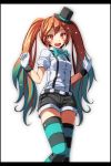  1girl :d absurdres aqua_hair blush brown_hair hatsune_miku highres long_hair looking_at_viewer mrs.pumpkin_no_kokkei_na_yume_(vocaloid) open_mouth project_diva_(series) simple_background smile solo tsukishiro_saika two_side_up very_long_hair w_arms 