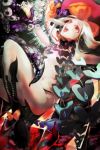  1girl abigail_williams_(fate/grand_order) black_bow bow fate/grand_order fate_(series) happy hat hat_bow highres long_hair looking_up navel orange_bow orange_eyes panties polka_dot polka_dot_bow revealing_clothes smile solo tentacle underwear very_long_hair white_hair 
