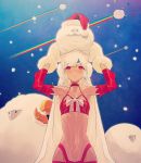  altera_(fate) altera_the_santa bare_shoulders dark_skin detached_sleeves earmuffs fate/grand_order fate_(series) full_body_tattoo gloves groin highres huke long_hair navel red_eyes sheep sky star_(sky) starry_sky tattoo white_hair 