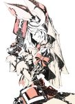  1girl closed_eyes clover elphelt_valentine four-leaf_clover gloves guilty_gear guilty_gear_xrd hairband hat holding holding_weapon nayutarou_(nyt_kag) red_ribbon ribbon short_hair solo standing trigger_discipline weapon 