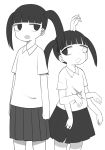  bangs blunt_bangs collared_shirt commentary cowboy_shot creepy empty_eyes extra_arms greyscale harau jitome monochrome monoko monster pleated_skirt shirt short_sleeves simple_background skirt standing tears twintails white_background wing_collar yume_nikki 