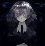 1other androgynous bangs black_neckwear black_shirt closed_mouth collared_shirt dark diamond_(houseki_no_kuni) grey_eyes gwen_(g90z__) houseki_no_kuni looking_at_viewer necktie shirt silver_hair smile solo upper_body white_shirt wing_collar