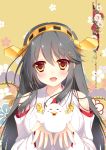  1girl 2017 :d bare_shoulders bird black_hair breasts chicken commentary_request detached_sleeves hair_ornament hairband hairclip haruna_(kantai_collection) holding_bird kantai_collection large_breasts long_hair looking_at_viewer nengajou new_year nontraditional_miko open_mouth shigunyan smile solo upper_body 