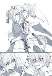  ! 2girls 88_(einnimnech) ? ahoge artoria_pendragon_(all) blush braid cape comic crown earrings face-to-face fate/stay_night fate_(series) french_braid from_side fur_trim genderswap genderswap_(mtf) gilgamesh green_eyes hair_ribbon heart highres hug jewelry long_hair looking_at_another monochrome multiple_girls open_mouth red_eyes ribbon saber silent_comic sparkle spoken_exclamation_mark spoken_question_mark spot_color sweat white_background yuri 