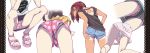  5girls adjusting_clothes adjusting_panties all_fours black_shirt black_shorts blue_shirt blue_shorts blue_skirt breasts brown_hair clothes_writing denim denim_shorts hair_ornament hair_scrunchie heart heart_panties heart_print lace_border multiple_girls navel original panties pantyshot pantyshot_(squatting) pantyshot_(standing) pink_footwear pink_panties pink_shorts polka_dot polka_dot_panties polka_dot_shorts print_panties print_shirt print_shorts purple_scrunchie sandals scrunchie shirt short_shorts shorts skirt small_breasts squatting standing star star_print sushoyushi tan tanline toenails underwear white_background white_panties white_shirt yellow_shirt 