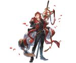  1boy alternate_hairstyle cross full_body granblue_fantasy looking_at_viewer male_focus minaba_hideo official_art percival_(granblue_fantasy) petals red_eyes smile solo transparent_background 