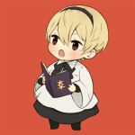  1boy age_regression ai-wa blonde_hair book chibi european_clothes fire_emblem fire_emblem_if full_body holding holding_book leon_(fire_emblem_if) lowres music red_eyes simple_background singing solo younger 