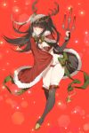  1girl alternate_costume antlers black_hair breasts candelabra candle cape cleavage fire_emblem fire_emblem:_kakusei fire_emblem_heroes fur_cape fur_trim highres red_background red_cape smile solo tharja tiara zuizi 