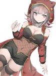  1girl arm_guards artist_name bare_shoulders blush breasts cleavage collarbone dangan_ronpa dutch_angle eyebrows_visible_through_hair eyelashes fishnet_legwear fishnets flipped_hair hand_up highres hood large_breasts looking_to_the_side midriff mole mole_on_breast nanami_chiaki navel open_fly pink_eyes pink_hair qosic see-through sengoku_asuka_zero short_hair shorts simple_background solo super_dangan_ronpa_2 thigh-highs white_background 