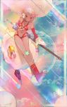 1girl above_clouds altera_(fate) altera_the_santa bare_shoulders blue_background boots bra breasts candy candy_cane clouds cloudy_sky commentary_request detached_sleeves earmuffs facial_mark fate/grand_order fate_(series) food highres kibadori_rue legs_together lens_flare looking_at_viewer medium_breasts mittens panties red_bra red_eyes red_footwear red_panties sheep short_hair silver_hair sky solo underwear veil 