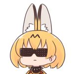  1girl alternate_costume animal_ears batta_(ijigen_debris) closed_mouth collar commentary_request face facing_viewer kemono_friends orange_hair serious serval_(kemono_friends) serval_ears short_hair simple_background solo spiked_collar spikes sunglasses white_background 