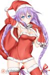  alfred_cullado armpits blue_eyes blush braid breasts capelet cleavage dress fur_trim gloves grin hat highres large_breasts long_hair looking_at_viewer neptune_(series) pointing pointing_at_viewer power_symbol purple_hair purple_heart red_dress red_gloves red_legwear santa_costume santa_hat skin_tight smile strapless strapless_dress symbol-shaped_pupils thigh-highs twin_braids twintails very_long_hair 