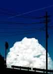  blue_sky bush clouds commentary_request day dragonfly grass guard_rail harau highres insect no_humans original outdoors power_lines road_sign scenery sign silhouette sky telephone_pole 