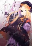  2girls abigail_williams_(fate/grand_order) bags_under_eyes bangs black_bow black_dress black_hat blonde_hair bloomers blue_eyes bow butterfly closed_mouth commentary_request dress eyes_visible_through_hair fate/grand_order fate_(series) hair_bow hair_over_one_eye hat horn hoshino_ruru key long_hair long_sleeves looking_at_viewer multiple_girls object_hug orange_bow pale_skin parted_bangs pink_eyes polka_dot polka_dot_bow profile sleeves_past_wrists stuffed_animal stuffed_toy teddy_bear underwear very_long_hair white_bloomers white_hair 