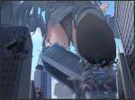  1girl amagiri_(kancolle) amagiri_kai_ni_(kancolle) black_panties breasts city commission day destruction from_below giant giantess grey_hair grey_skirt head_out_of_frame kantai_collection medium_breasts outdoors panties rigging sigure-zzzz skeb_commission skirt sky solo underwear 